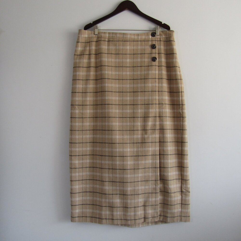Jessica London Flannel Plaid Midi Skirt 22W Cream Winter Classic Cozy Cabincore